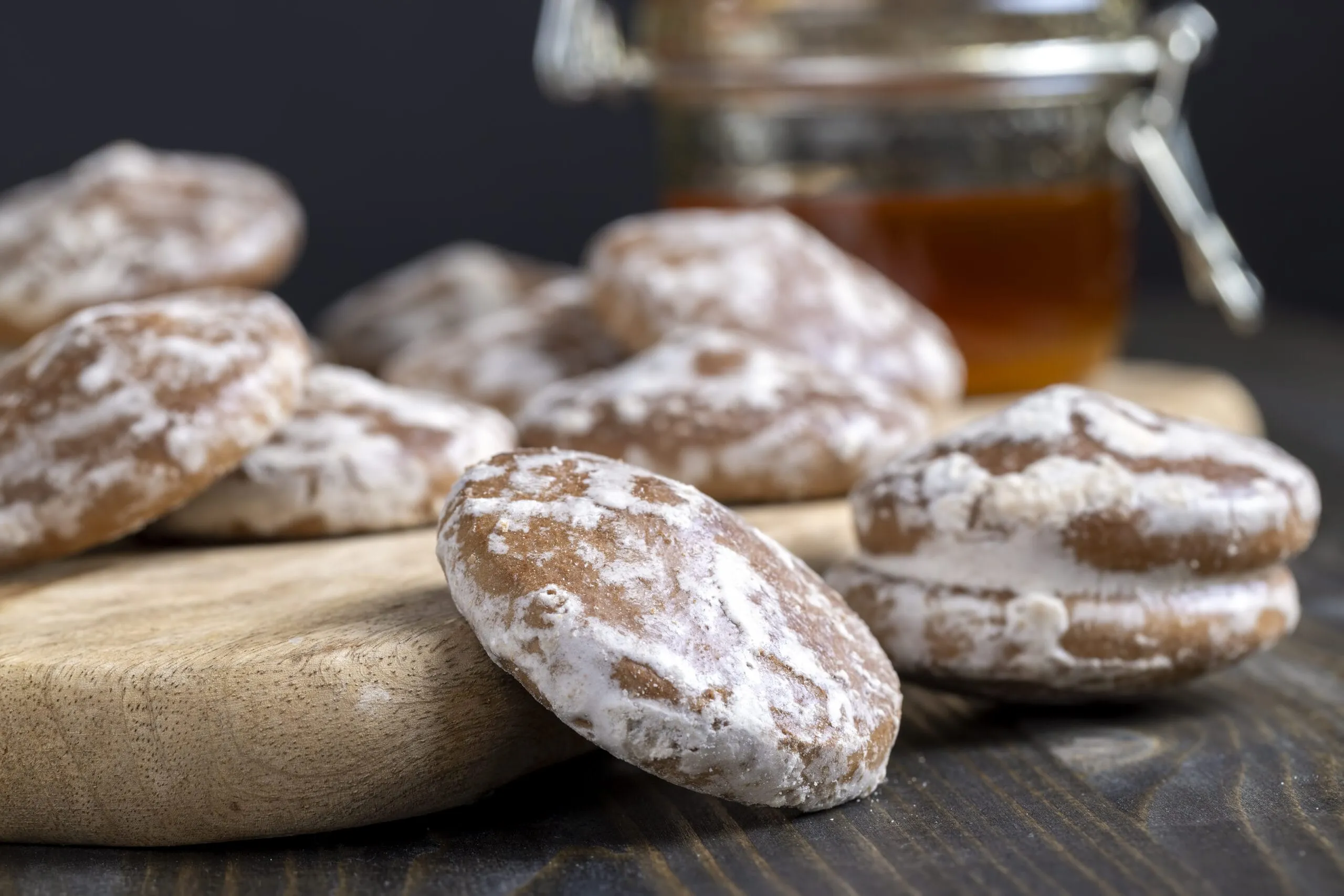 iced sugar gingerbread on a cutting board